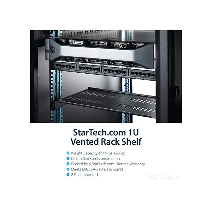 StarTech.com 1U 19 Vented Server Rack Cabinet Shelf - Fixed 10in Deep  Cantilever Tray w/Cage Nuts - CABSHELFV1U - Rack Accessories 