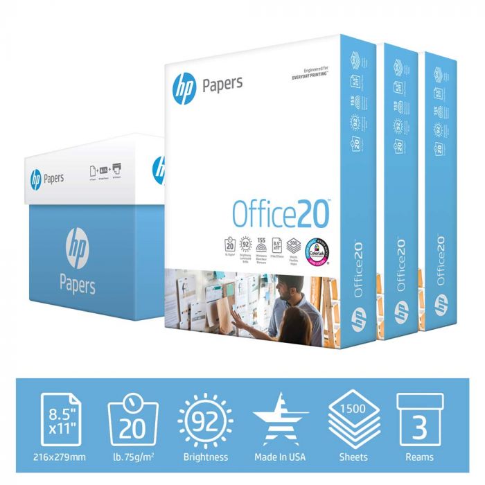 HP Printer Paper MultiPurpose 20lb, 8.5 x 11 Paper, 5 Ream Case