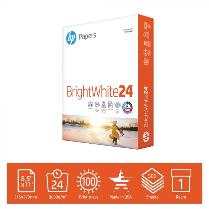 HP Printer Paper BrightWhite 24lb, 8.5x 11, 1 Ream, 500 Sheets